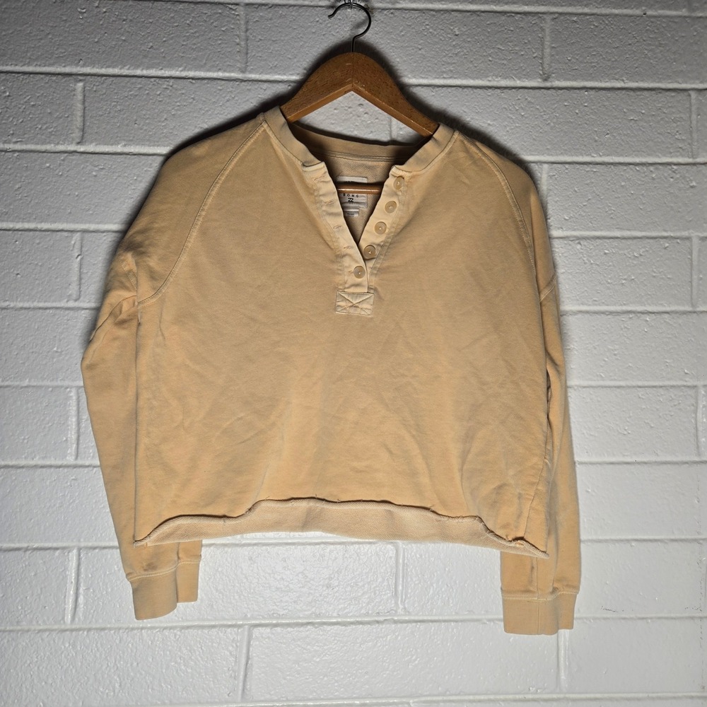 Billabong Womens Sweatshirt Henley Cotton Blend Raw Hem Cropped Peach M